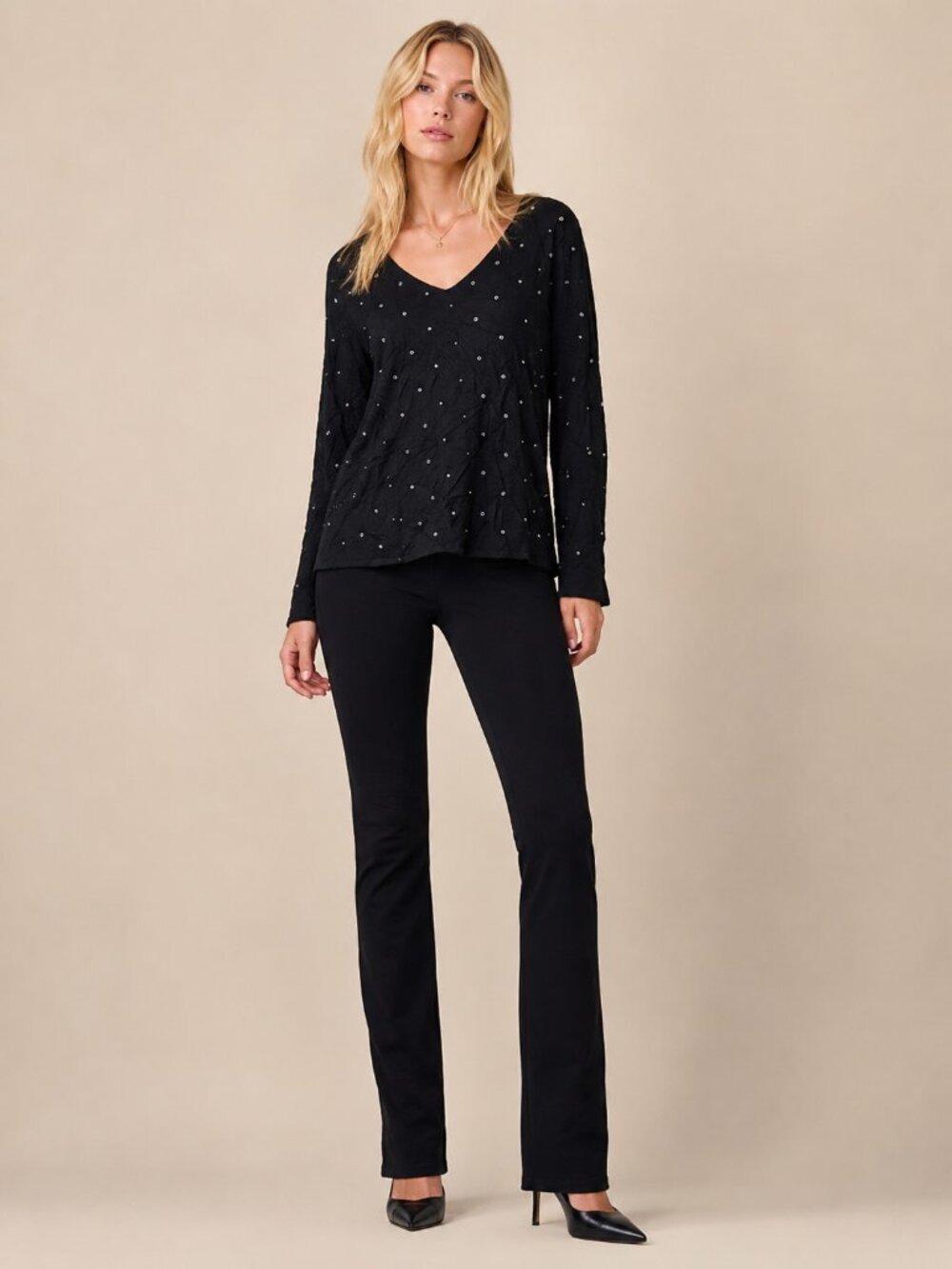 NWT Chico's Studded Pullover V-Neck Sweater Black XXL/ 20 #A4238